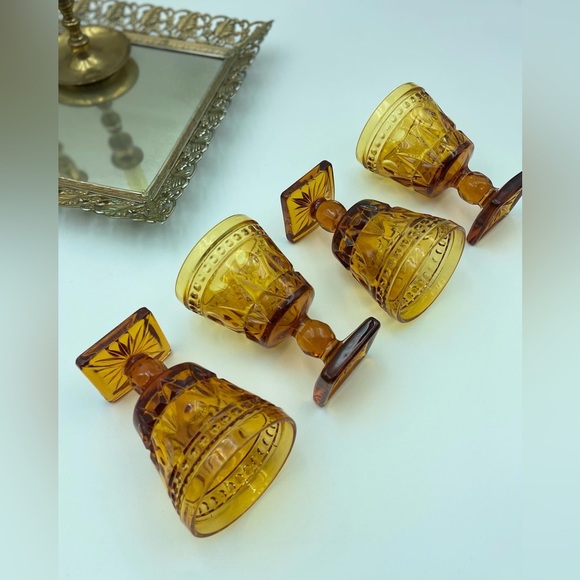 Indiana Glass Colony Park Lane Amber Cordials - Picture 3 of 5